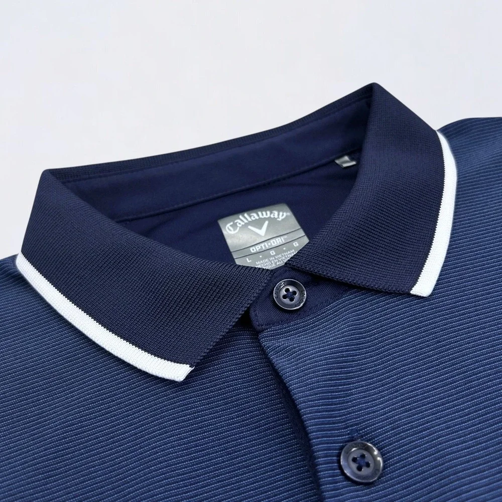Callaway Polo Shirt Men's Large Blue Opti Dry Performance Stretch Golf Preppy